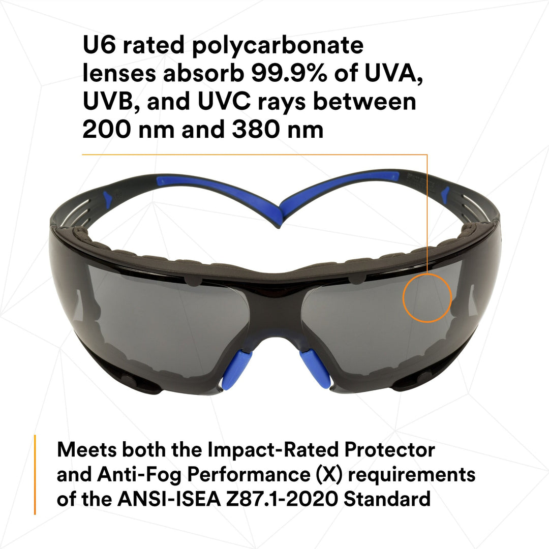 3M SecureFit Safety Glasses SF402SGAF-BLU-F, Blue/Gray