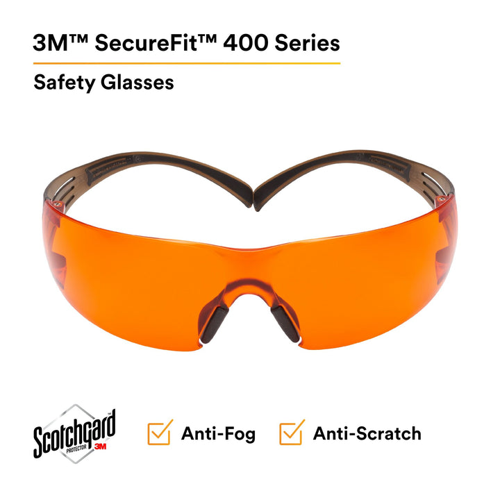 3M SecureFit Safety Glasses SF406SGAF-BLA, Black/Brown