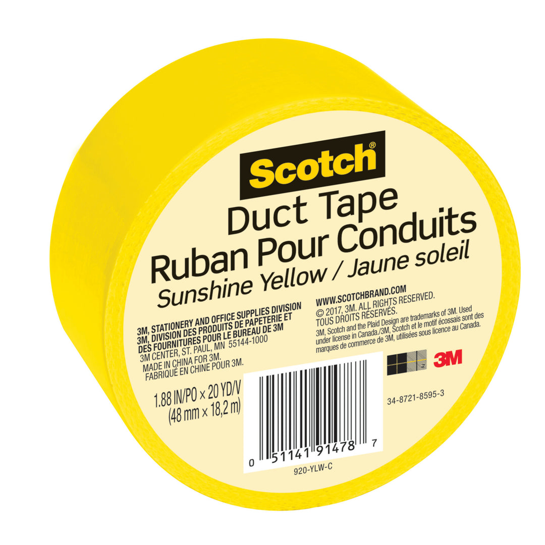 Scotch® Duct Tape 920-YLW-C, 1.88 in x 20 yd (48 mm x 18,2 m), Yellow