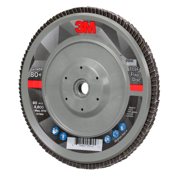 3M Flap Disc 769F, 80+, T29 Quick Change, 7 in x 5/8 in-11