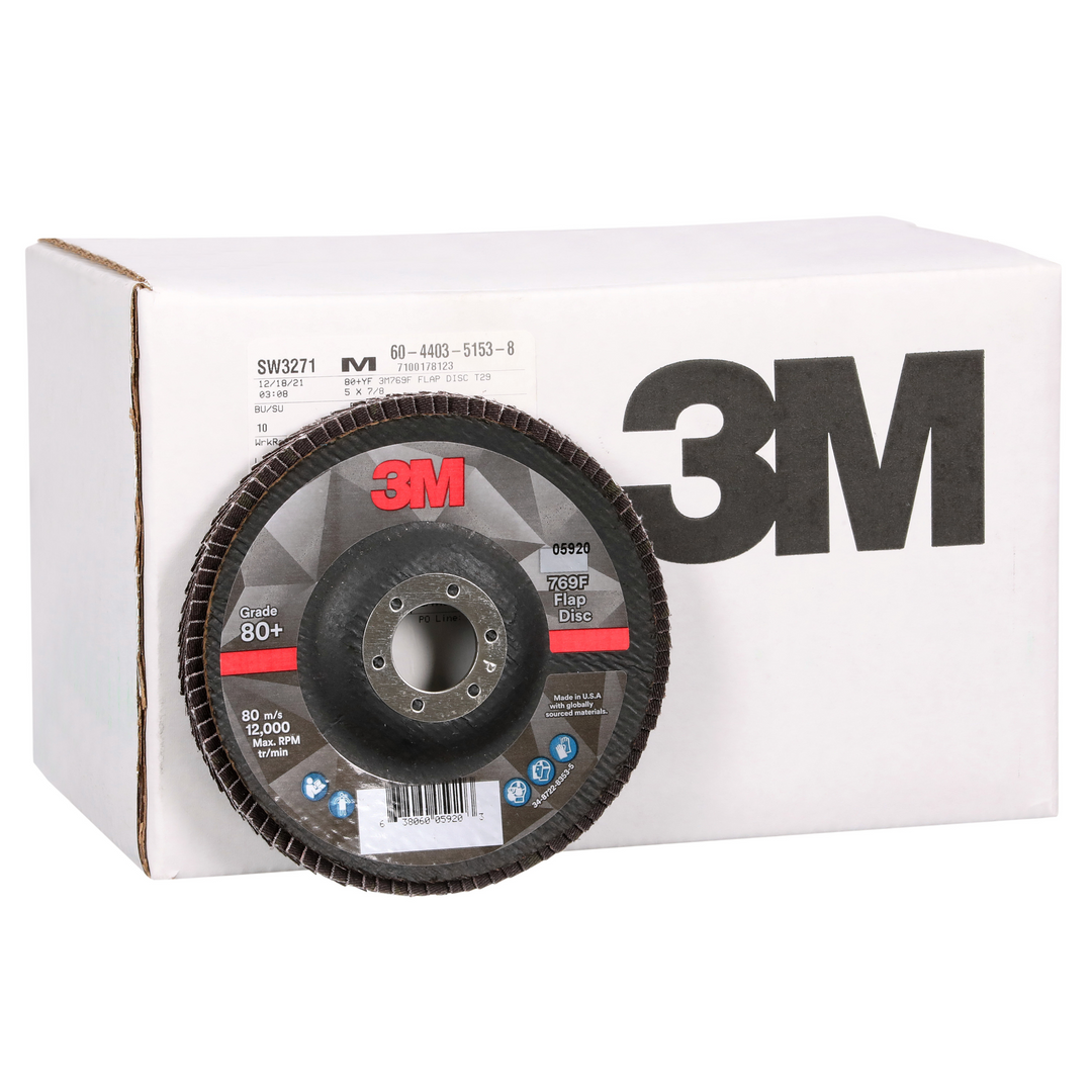 3M Flap Disc 769F, 80+, T29, 5 in x 7/8 in