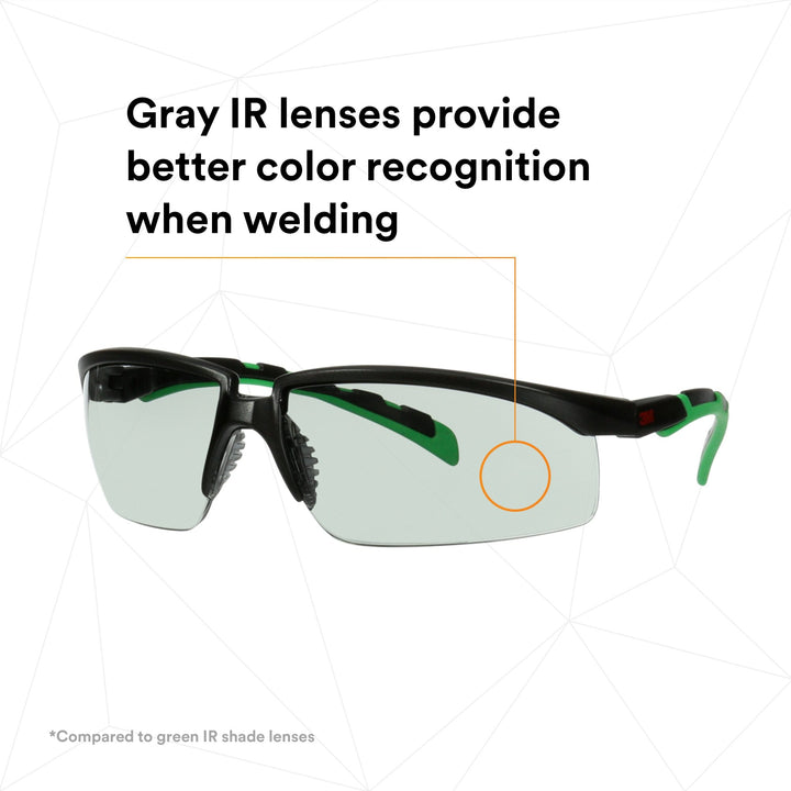 3M Solus 2000 Series, S2017AS-BLK, Black/Green Temples