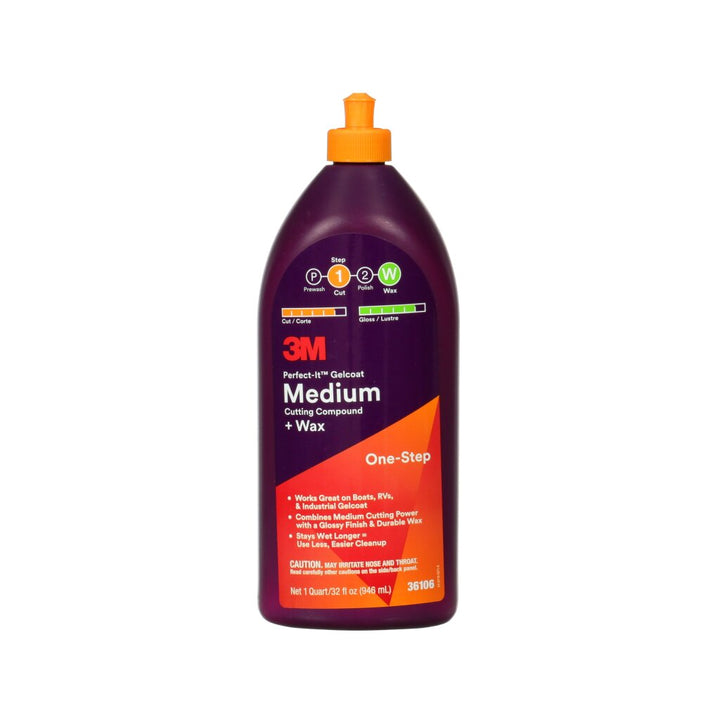 3M Perfect-It Gelcoat Medium Cutting Compound + Wax, 36106, 1 quart(946 mL)