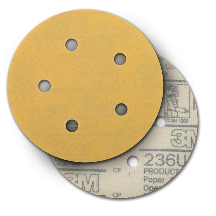 3M Hookit Paper Disc 236U, P150, 5 in x NH, D/F 5HL, Die 500FH