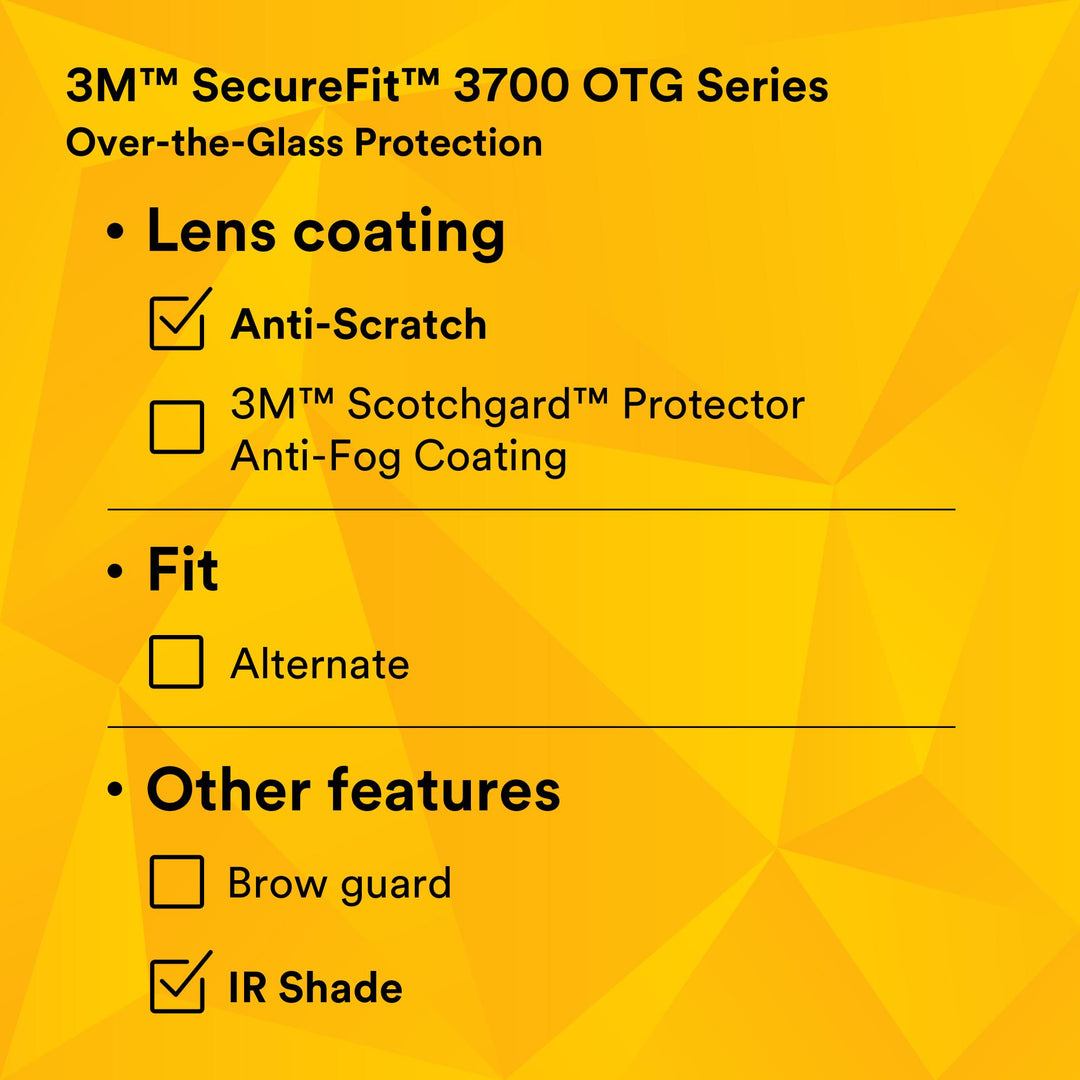 3M SecureFit 3700 Series SF3730AS-BLK, Black Temples