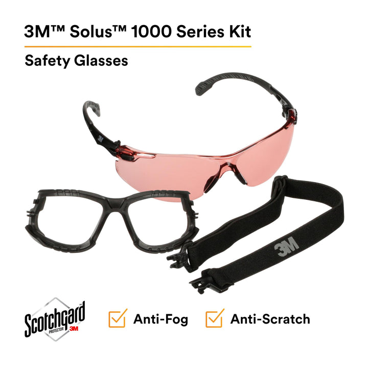 3M Solus 1000 Series, S1521SGAF-KT, Blk Temples, Scotchgard Anti-Fog Coating