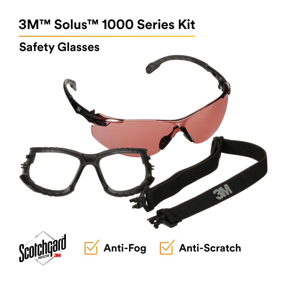 3M Solus 1000 Series, S1523SGAF-KT, Blk Temples, Scotchgard Anti-Fog Coating