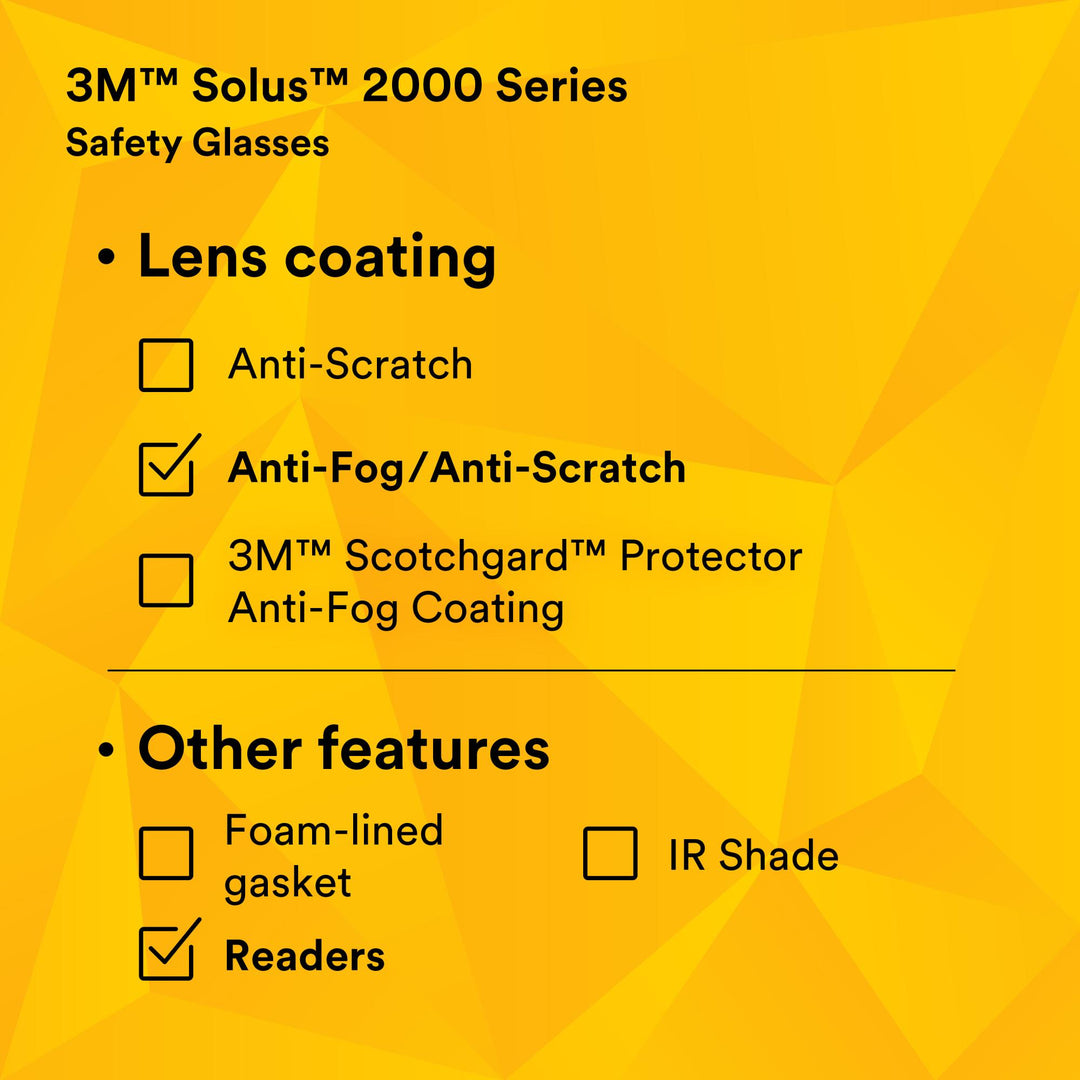 3M Solus 2000 Series, S2020AF-BLU, Blue/Gray Temples