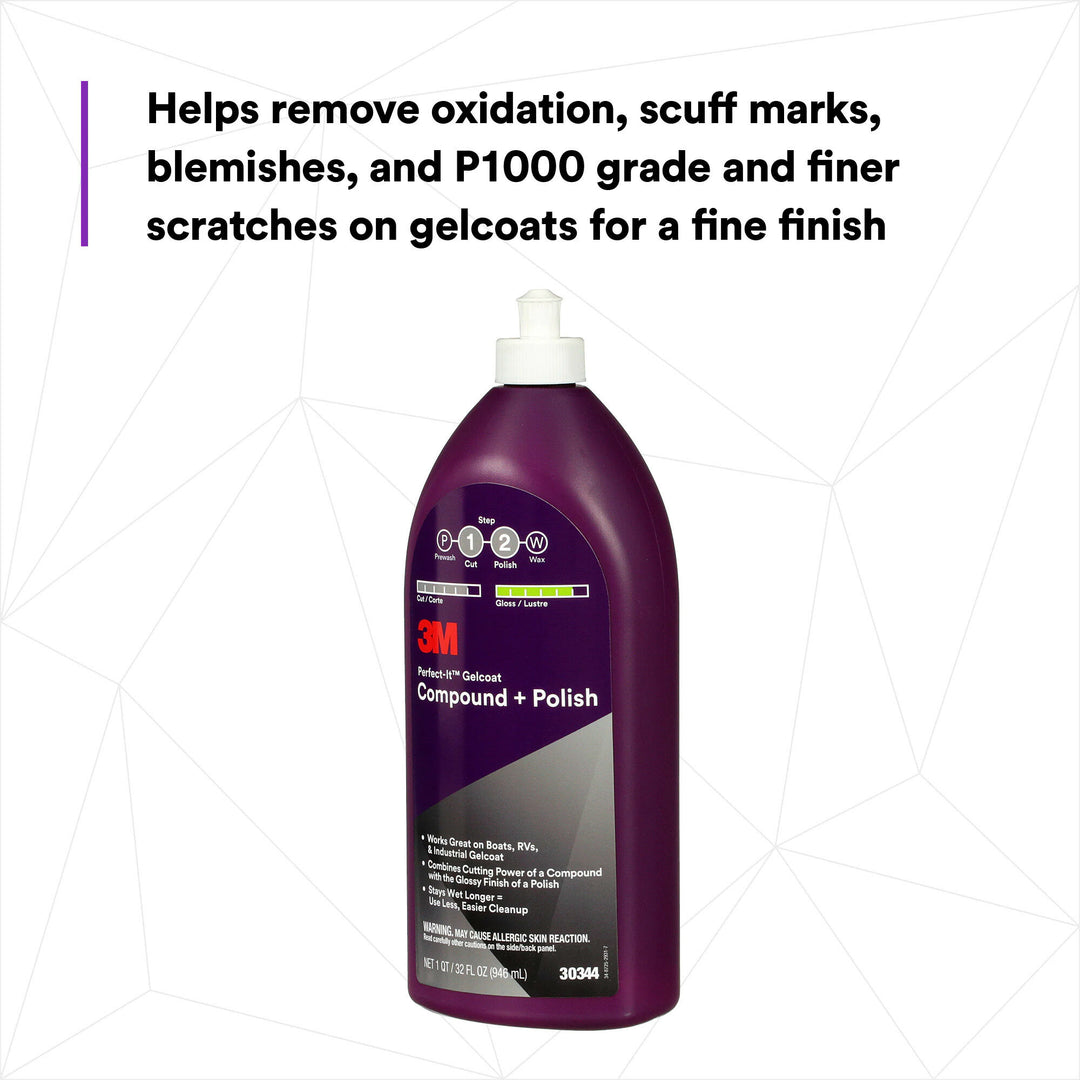 3M Perfect-It Gelcoat Compound + Polish 30344, 1 qt (32 fl oz/946 mL)