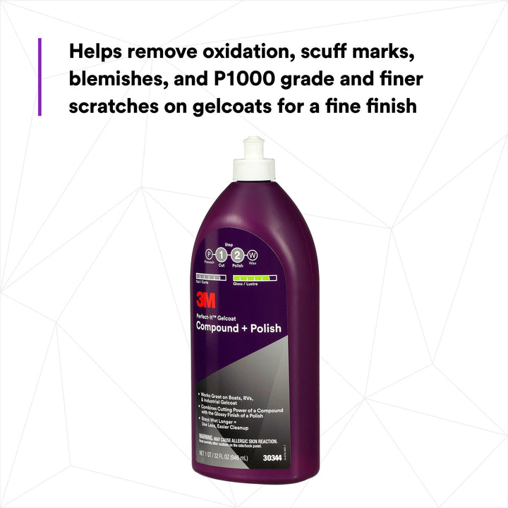 3M Perfect-It Gelcoat Compound + Polish 30344, 1 qt (32 fl oz/946 mL)