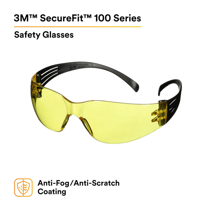 3M SecureFit 100 Series SF103AF-BLK, Black Temples