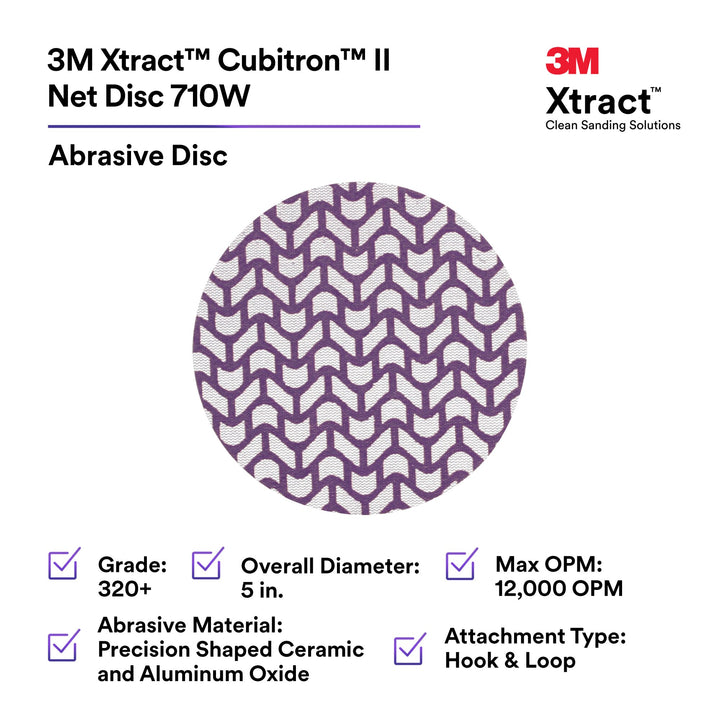 3M Xtract Cubitron II Net Disc 710W, 320+, 5 in x NH, Die 500X, 50/inner