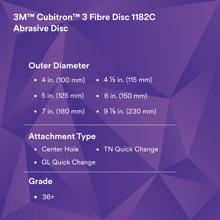 3M Cubitron 3 Fibre Disc 1182C, 36+, TN Quick Change, 5 in, Die 500P
