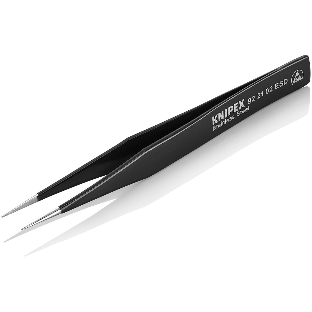 Knipex 92 21 02 ESD 5" Stainless Steel Gripping Tweezers-Pointed Tips-ESD