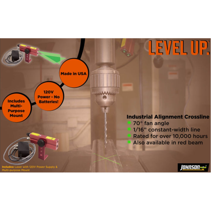 Johnson 40-6232 Industrial Alignment Cross-Line Laser Level with GreenBrite Technology