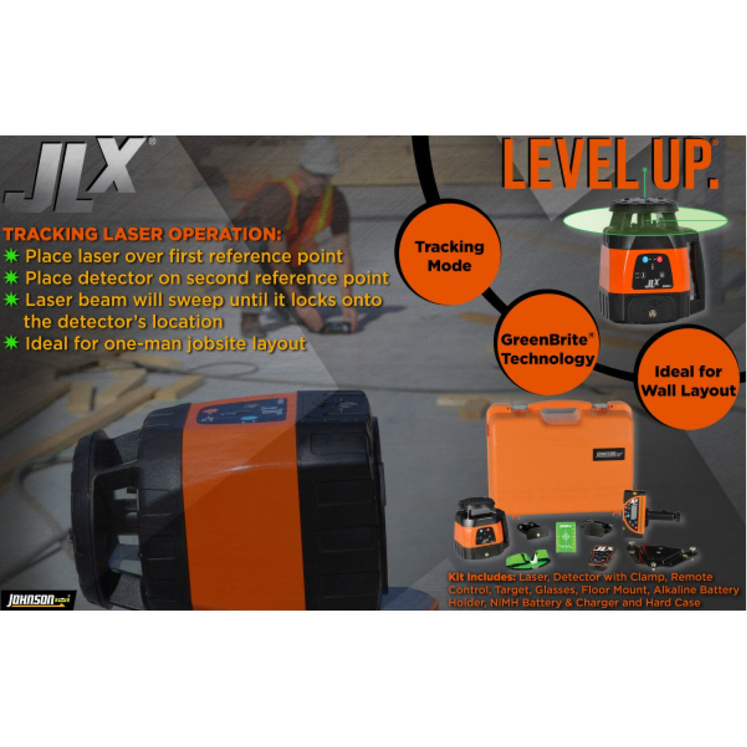 Johnson 40-6590I JLX Horizontal/Vertical Tracking Rotary Laser Kit with GreenBrite