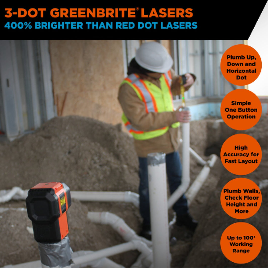 Johnson 40-6641 Self-Leveling 3 Dot Laser Kit with GreenBrite Technology