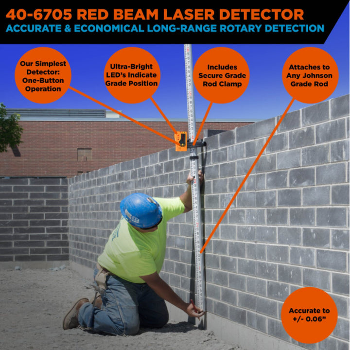 Johnson 40-6705 One-Sided Laser Detector w/Clamp for Red Beam Rotating Lasers