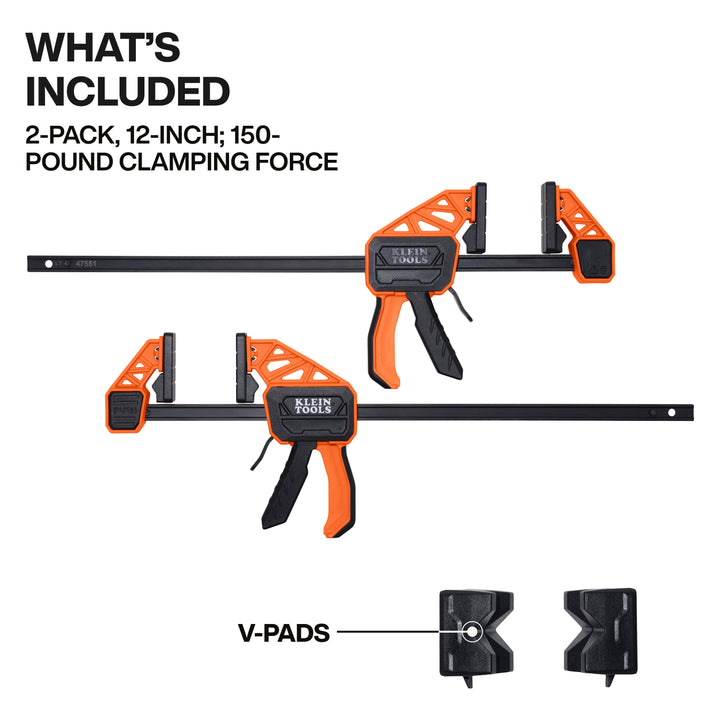 Klein Tools 47551 Speed-Klamp 12-Inch, 150-Pound, 2-Pack