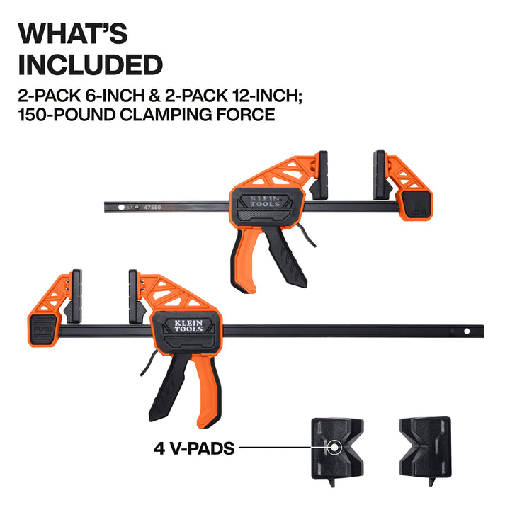 Klein Tools 47552 Speed-Klamp 6-Inch and 12-Inch, 150-Pound, 4-Pack