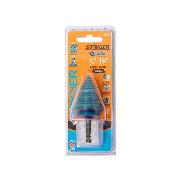 Spyder 19024 Stinger Mach-Blue 10 Step Bit, Hex Shank, 1/4 Inch - 1-3/8 Inch