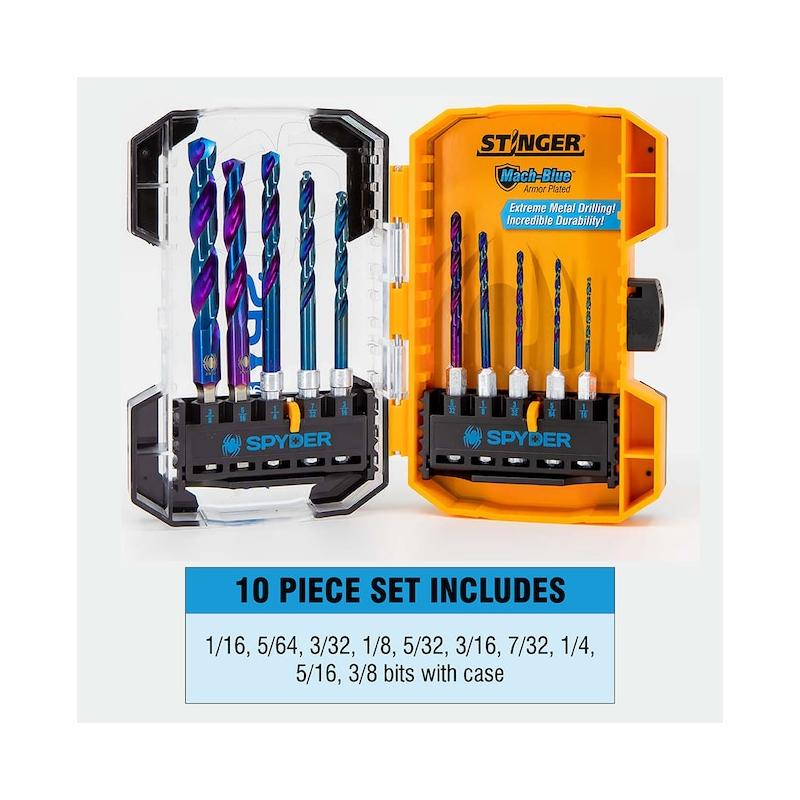 Spyder 19017 Stinger Mach-Blue Hex Shank Drill Bit Set 10Pc.