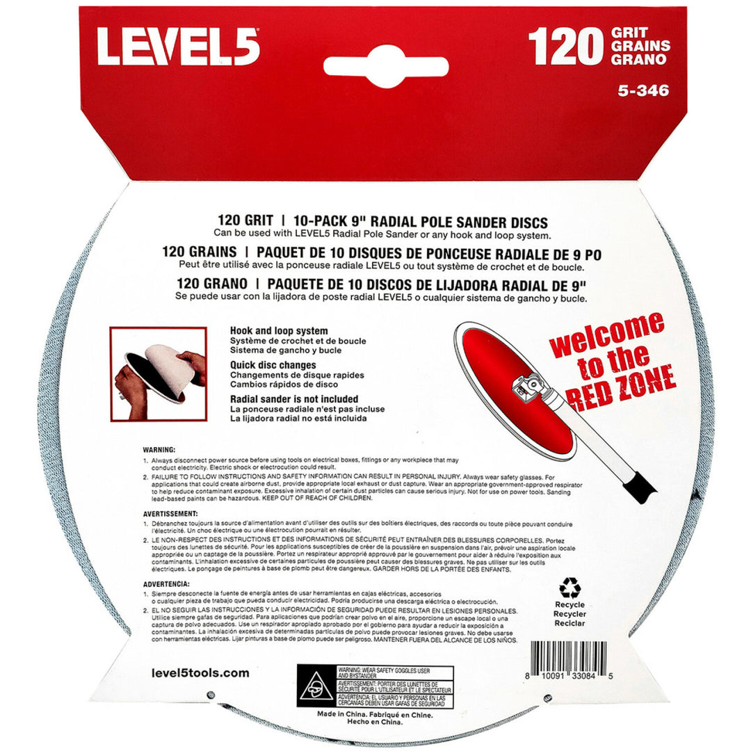 Level5 5-346 120 Grit 9 Inch Radial Sander Disc - 10 Pack