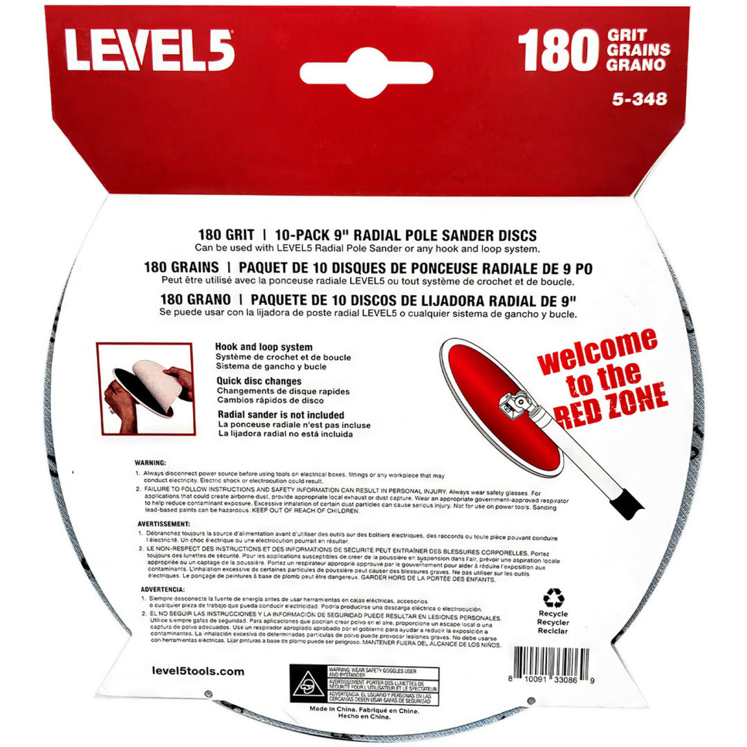 Level5 5-348 180 Grit 9" Radial Sander Disc - 10 Pack