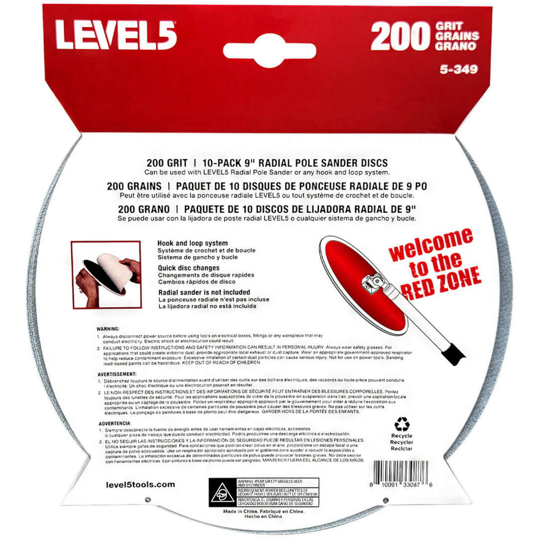Level5 5-349 200 Grit 9" Radial Sander Disc - 10 Pack