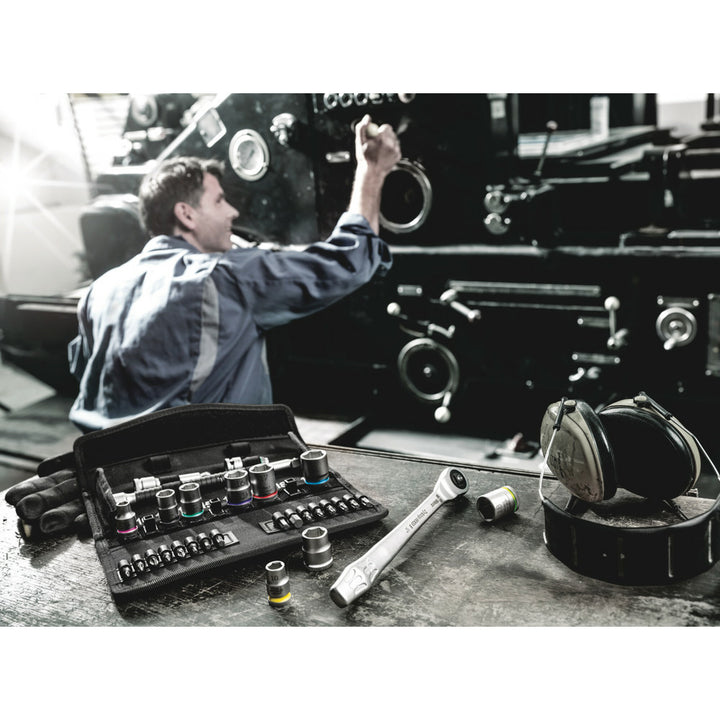 Wera 8100 SB 7 Zyklop Metal Ratchet Set with push-through square, 3/8" drive, metric, 29 pieces