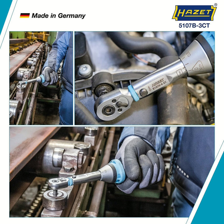 Hazet 5107B-3CT 1/4 inch (6.3 mm) hexagon ∙ hollow Torque wrench with reversible ratchet for screwdriver bits ∙ 1 – 9 Nm ∙ ±4%