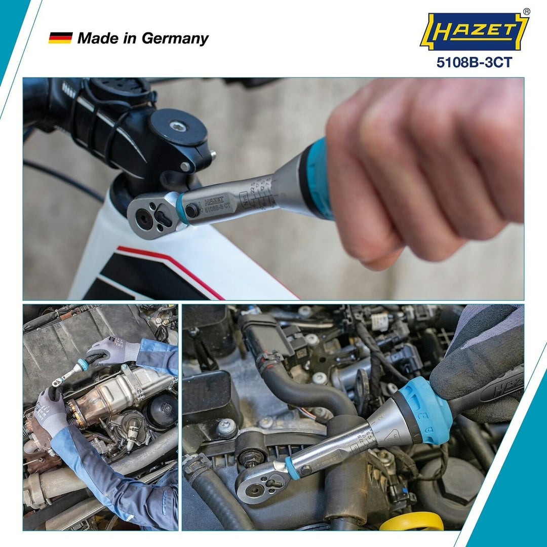 Hazet 5108B-3CT 1/4 inch (6.3 mm) hexagon ∙ hollow Torque wrench with reversible ratchet for screwdriver bits ∙ 2.5 – 25 Nm ∙ ±3%