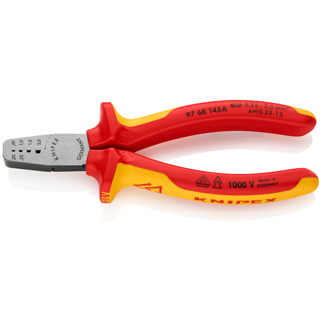 Knipex 97 68 145 A 5 3/4" Crimping Pliers for Wire Ferrules-1000V Insulated