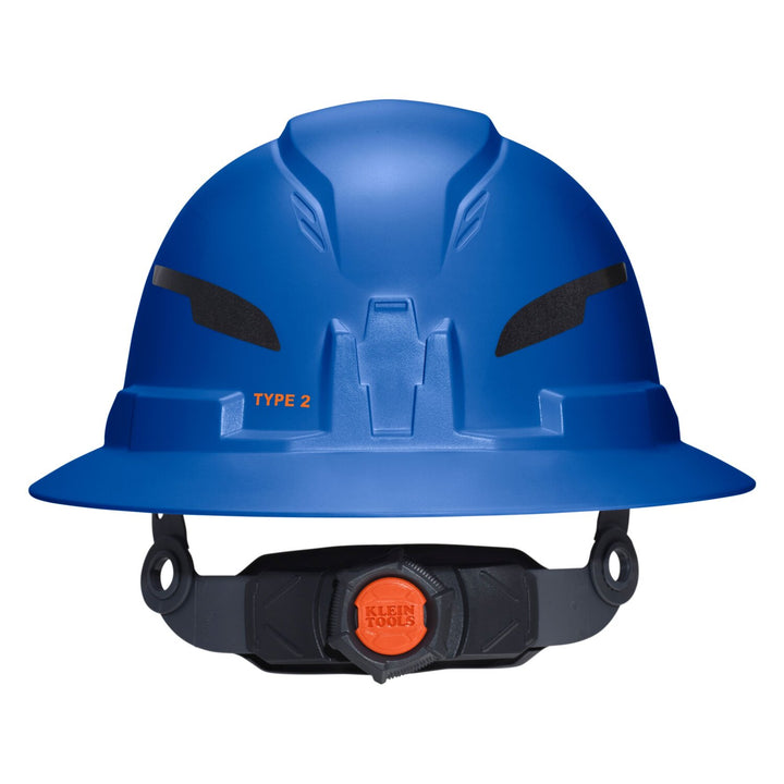 Klein Tools 60249T2 Class E Type-2 Hard Hat, Non-Vented Full Brim Style with Strap, Blue