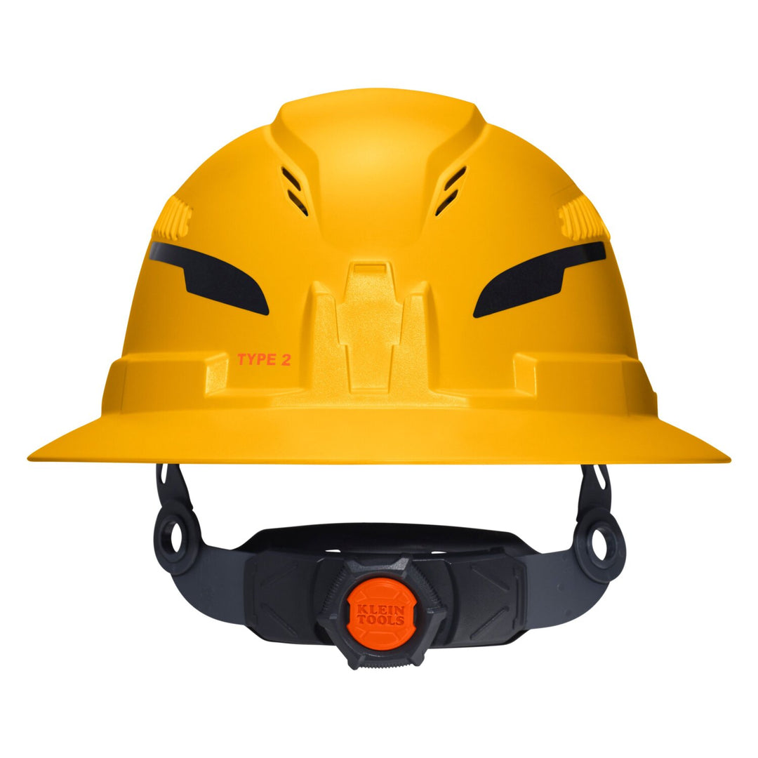 Klein Tools 60489T2 Class E Type-2 Hard Hat, Non-Vented Full Brim Style with Strap, Yellow