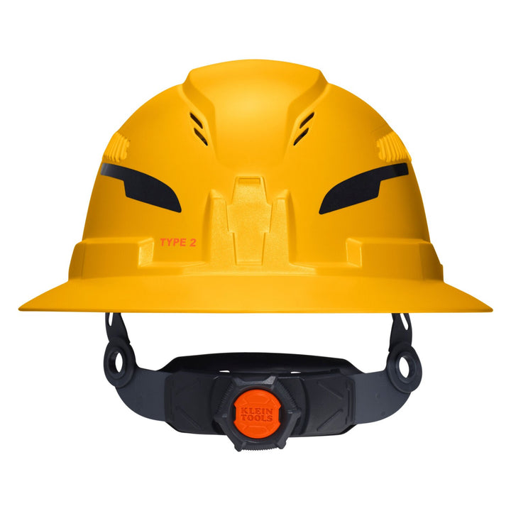 Klein Tools 60489T2 Class E Type-2 Hard Hat, Non-Vented Full Brim Style with Strap, Yellow