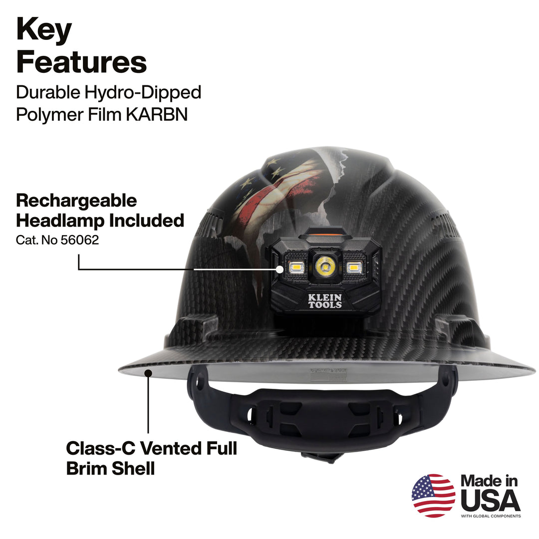 Klein Tools 60347FS Hard Hat, Freedom Series KARBN Pattern, Vented Full Brim, Class C