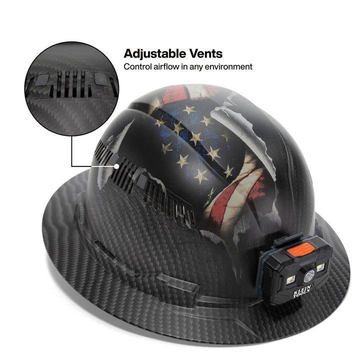 Klein Tools 60347FS Hard Hat, Freedom Series KARBN Pattern, Vented Full Brim, Class C
