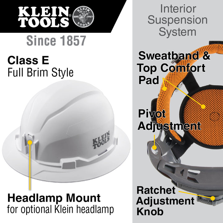 Klein Tools 60910 Hard Hat, Non-Vented, Full Brim Style, High Visibility Lime