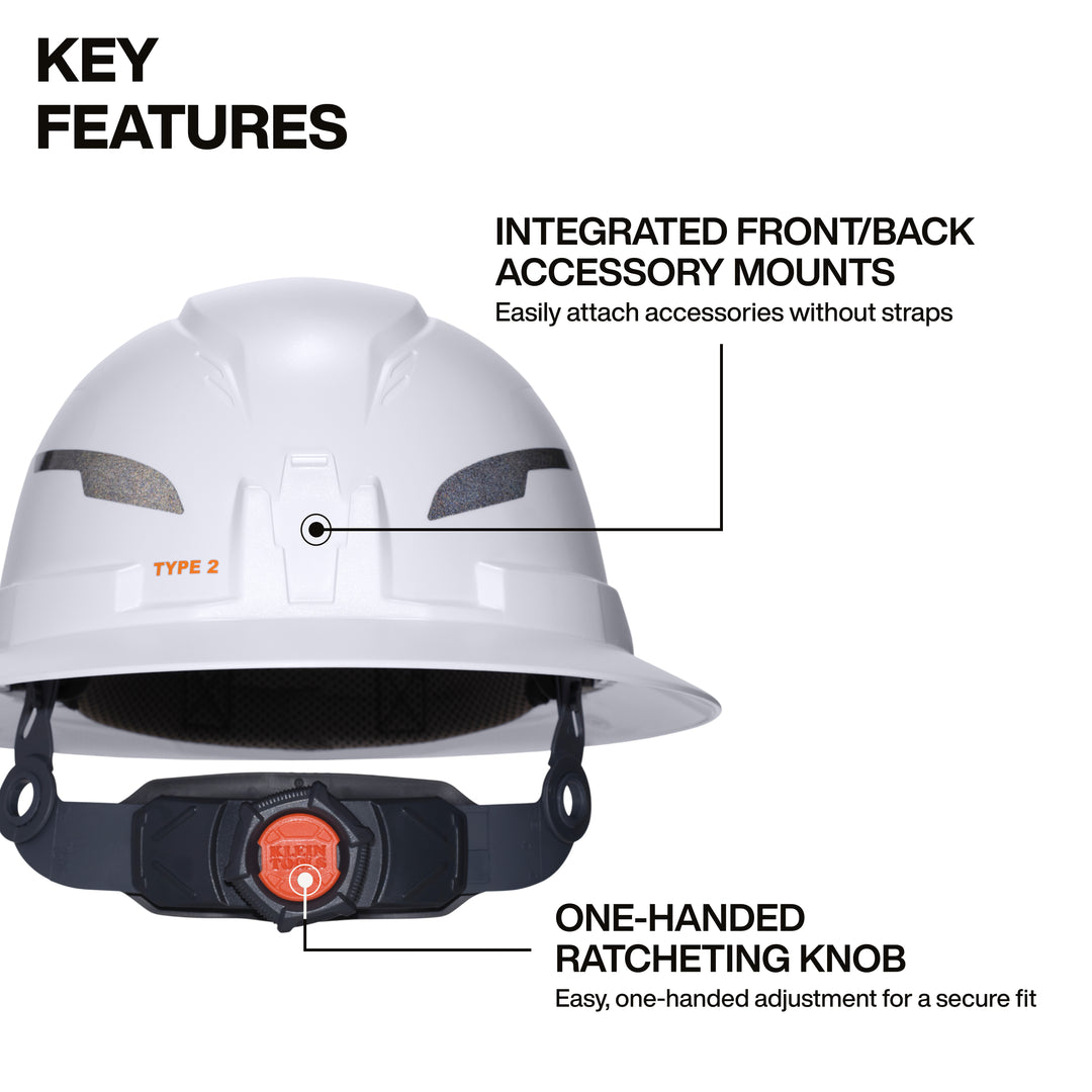 Klein Tools 60930T2 Class E Type-2 Hard Hat, Non-Vented Full Brim Style with Strap, High Visibility Orange