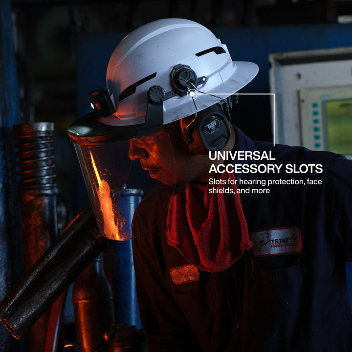 Klein Tools 60406T2RL Type-2 Hard Hat, Non-Vented Full Brim with Rechargeable Headlamp, White