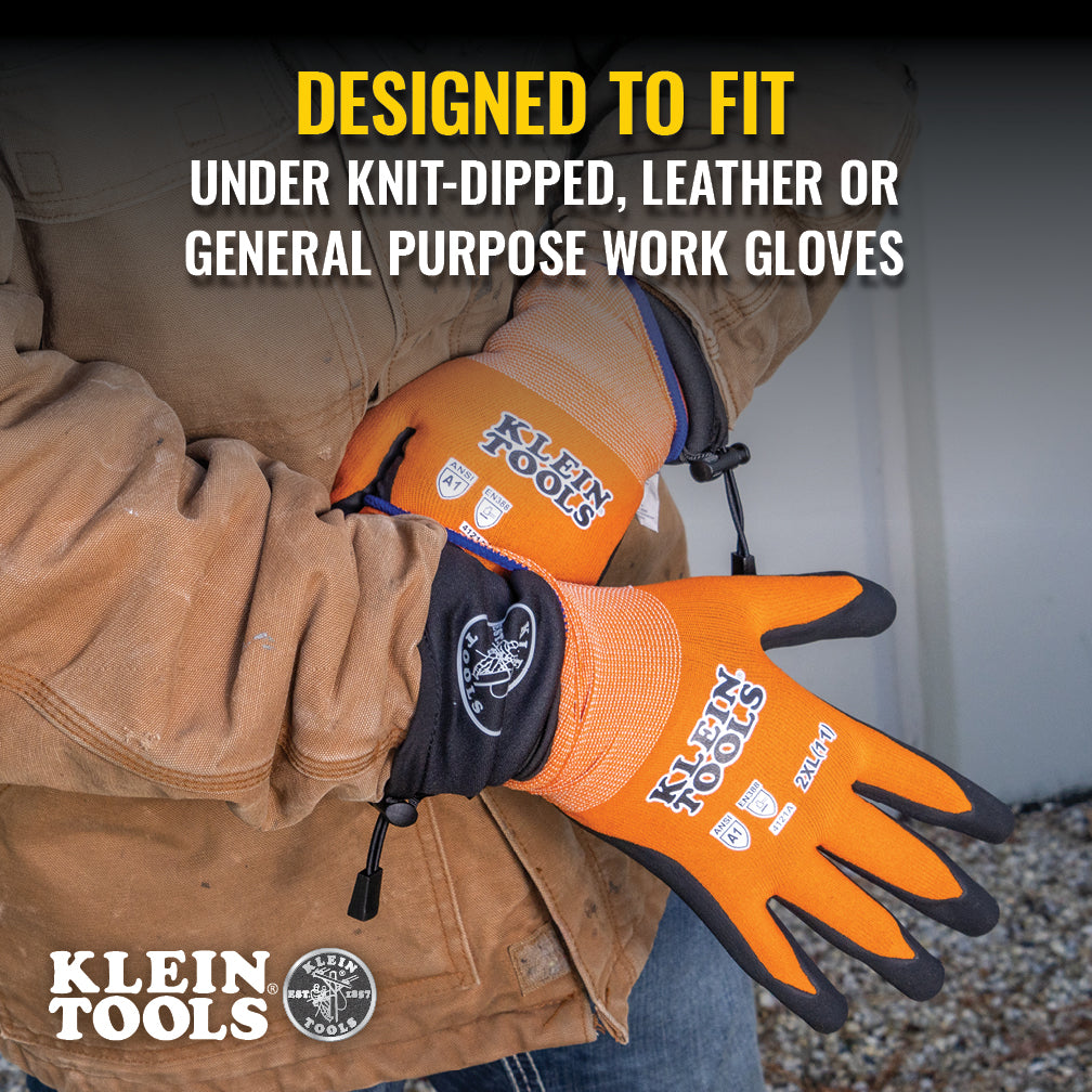 Klein Tools 60795 Rechargeable Heated Work Glove Liners with Knit Dipped Gloves, Large