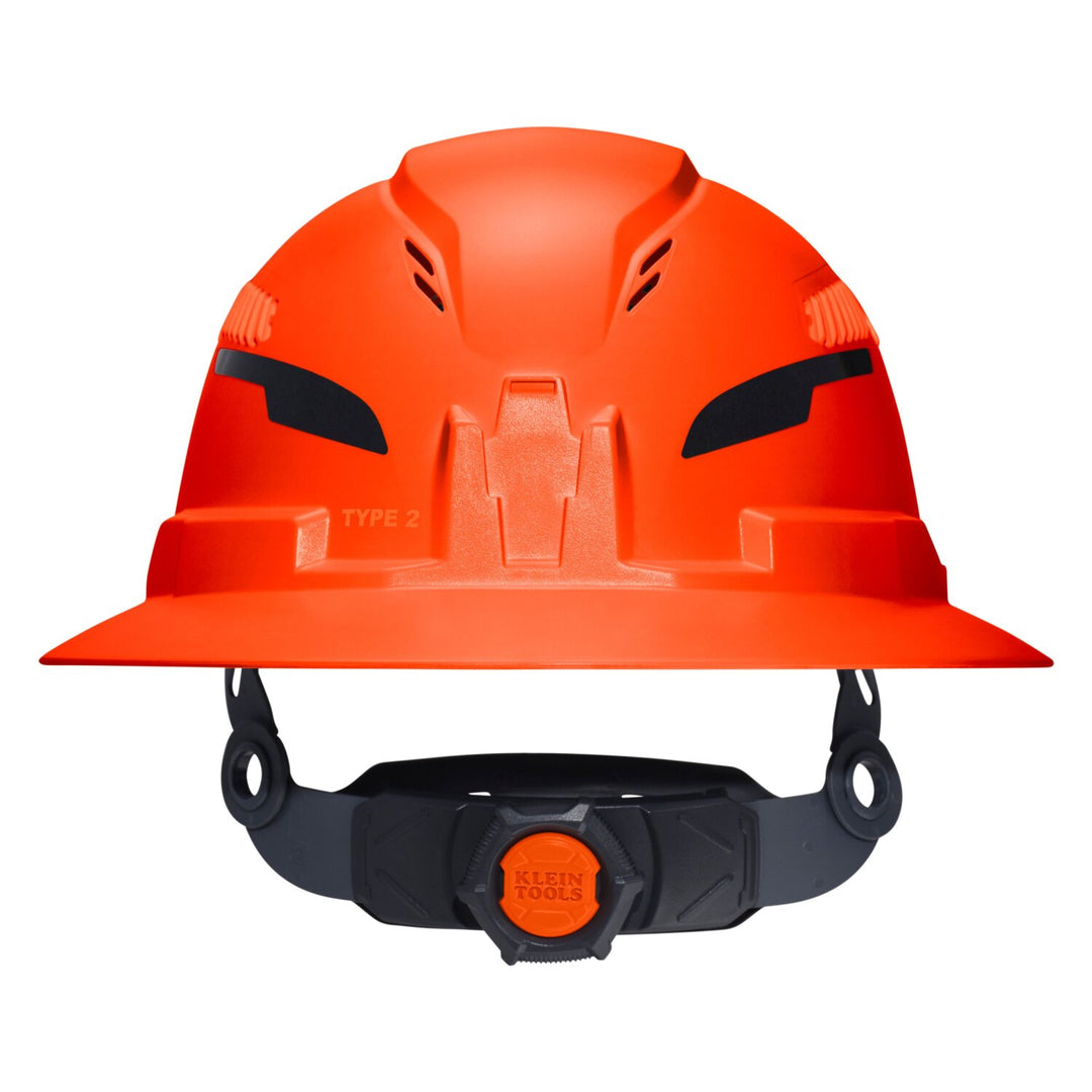 Klein Tools 60861T2 Class C Type-2 Hard Hat, Vented Full Brim with Strap, Orange