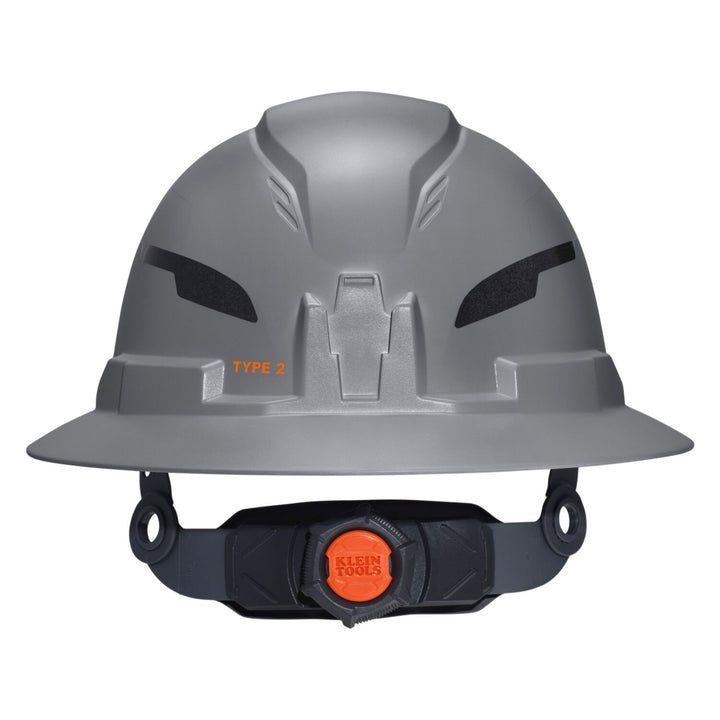 Klein Tools 60863T2 Class E Type-2 Hard Hat, Non-Vented Full Brim Style with Strap, Gray