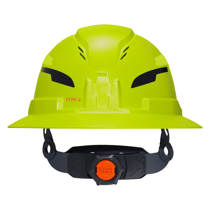 Klein Tools 60911T2 Class C Type-2 Hard Hat, Vented Full Brim with Strap, High Visibility Lime