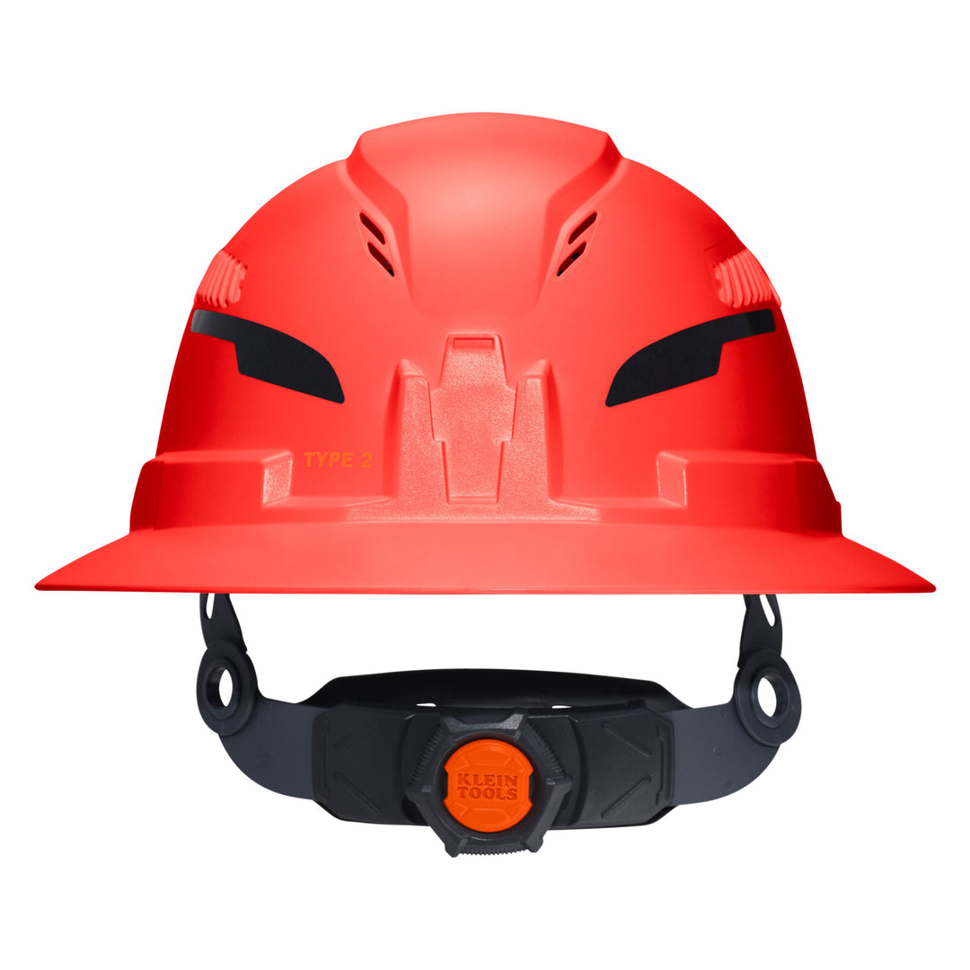 Klein Tools 60931T2 Class C Type-2 Hard Hat, Vented Full Brim with Strap, High Visibility Orange