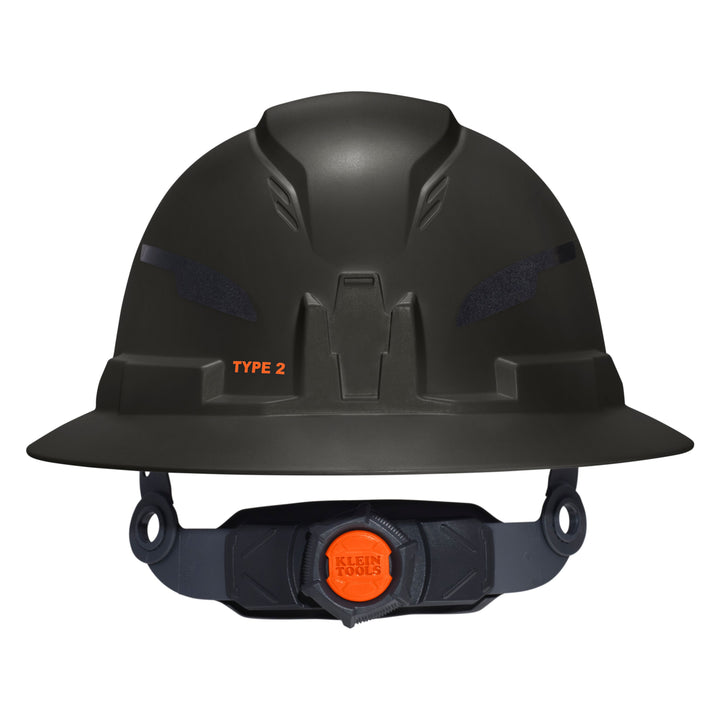 Klein Tools 60960T2 Class E Type-2 Hard Hat, Non-Vented Full Brim Style with Strap, Black