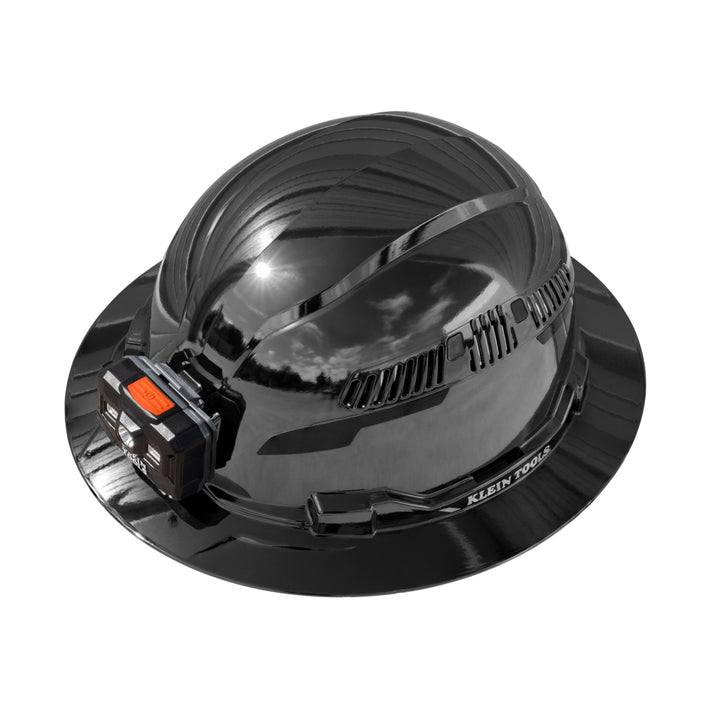 Klein Tools 60996 Hard Hat, REFLEKTOR Black Chrome, Vented Full Brim, Class C, Headlamp
