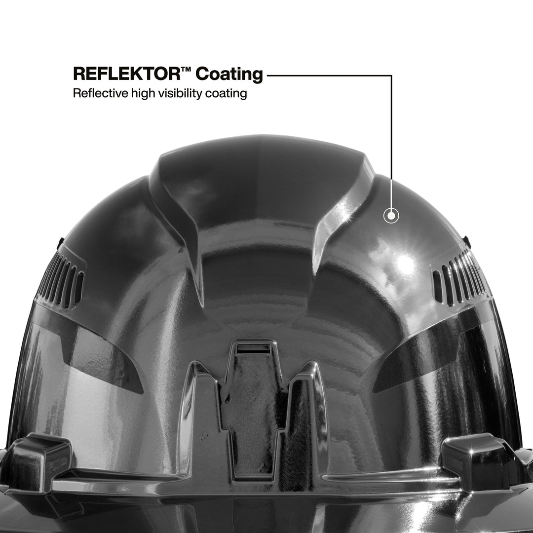 Klein Tools 60996 Hard Hat, REFLEKTOR Black Chrome, Vented Full Brim, Class C, Headlamp