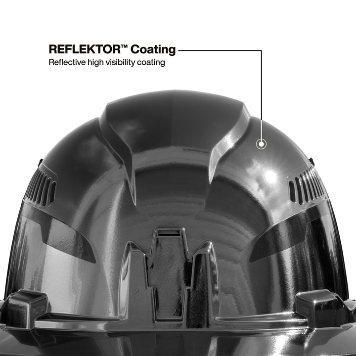 Klein Tools 60996 Hard Hat, REFLEKTOR Black Chrome, Vented Full Brim, Class C, Headlamp